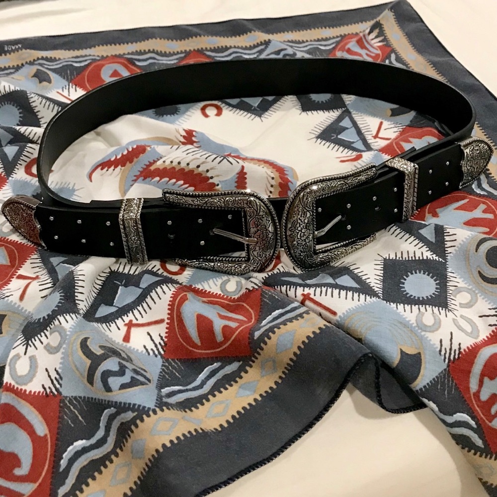 Zara Western double buckle cowboy silver belt